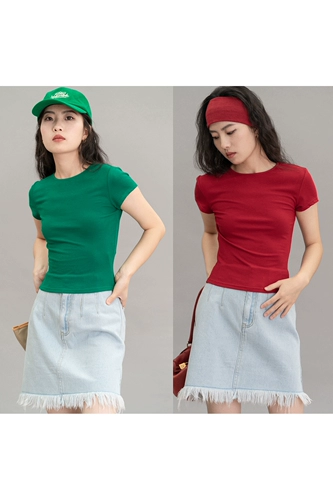 Эластичная большая приталенная футболка с коротким рукавом, круглый воротник