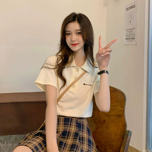 Летняя футболка с коротким рукавом для школьников, воротник поло, в западном стиле, свободный крой