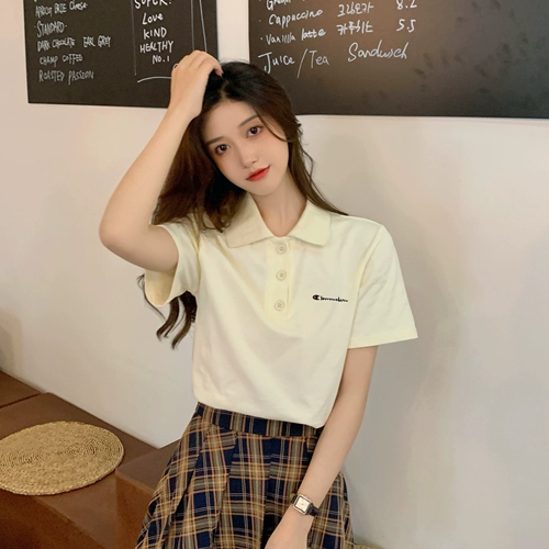 Летняя футболка с коротким рукавом для школьников, воротник поло, в западном стиле, свободный крой