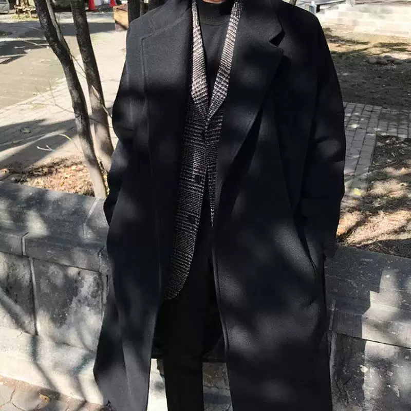 Длинное демисезонное пальто-т trench coat, японский тренд шерстяное пальто, макси длина, увеличенная толщина, оверсайз