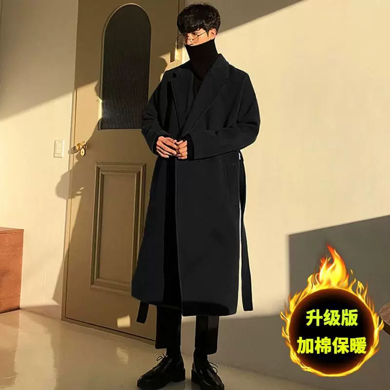 Длинное демисезонное пальто-т trench coat, японский тренд шерстяное пальто, макси длина, увеличенная толщина, оверсайз