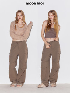 Moonmoi | City Tour Handmade Folding Fold Words Casual Pants American Wide Wide Pants