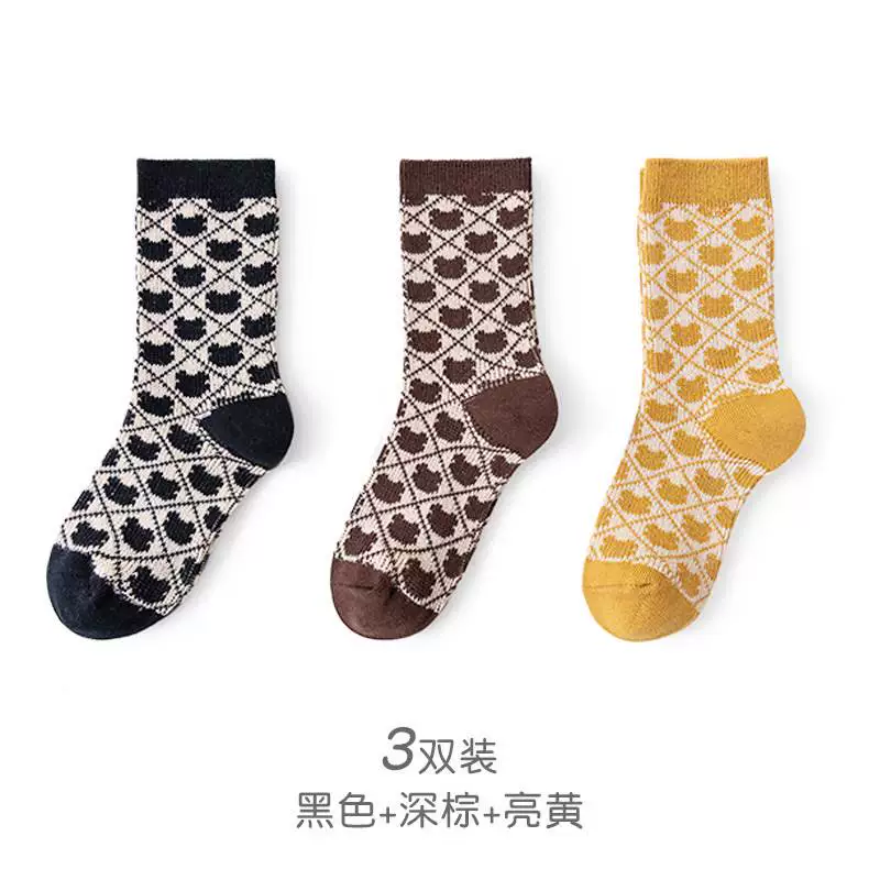 Checkered Little Bear Children's Socks Spring and Autumn Cot