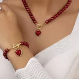2 Pcs Immitation Pearl Necklace Bracelet Jewelry Set Elegant