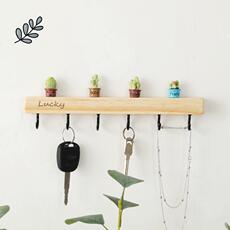 Присоска 实惠免打孔木质钥匙挂钩置物架玄关壁挂入门可爱创意入户门装饰挂