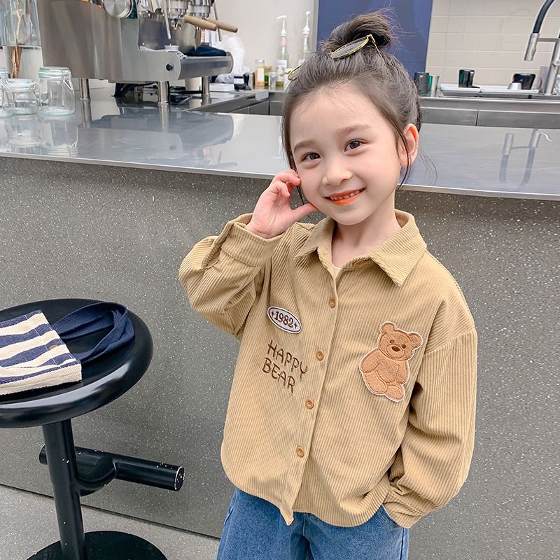 Balabala Korean Korean Girls' Shirt Long-sleeved Western Style Small and Medium-sized Children's Baby Shirt Children's Cardigan Coat Spring