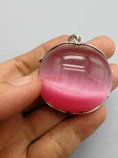 Украшения на шею 古宝阁古玩玉器 清代老猫眼宝石粉猫眼宝石镶银老吊坠老坠子挂件