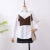H * 2 ve áo dài tay áo giả hai mảnh đơn ngực áo sơ mi nữ mùa thu 2018 mới của Hàn Quốc phiên bản của màu rắn áo sơ mi hoang dã phụ nữ Áo sơ mi