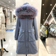 M.COCO585 mùa đông mới 2018 đích thực siêu lớn bím tóc cổ áo sequin thêu dây rút dài áo khoác