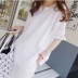 2018 phiên bản Hàn Quốc của cổ áo mmV chất béo ngắn tay áo thun rộng tay nửa ren ren rỗng cỡ lớn nữ áo trắng