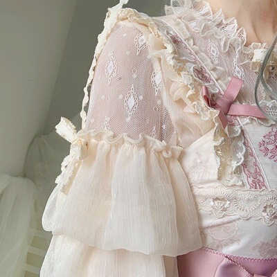 taobao agent Lolita with summer lace bubble sleeve chiffon Lolita dress jsk versatile bottom shirt lace