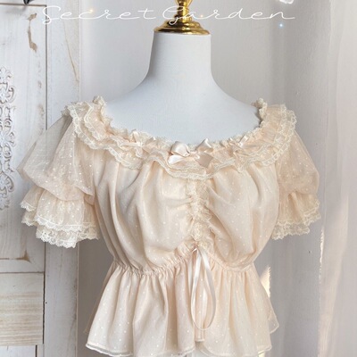 taobao agent [Full spot] Lolita with an elegant ocean bubble sleeve lolita shirt short -sleeved lace summer summer