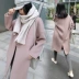 Mùa thu đông 2018 phiên bản Hàn Quốc mới của áo len kiểu kiểu nữ dài hồ sơ áo len lỏng màu hồng thủy triều áo khoác nữ hàn quốc Áo khoác dài