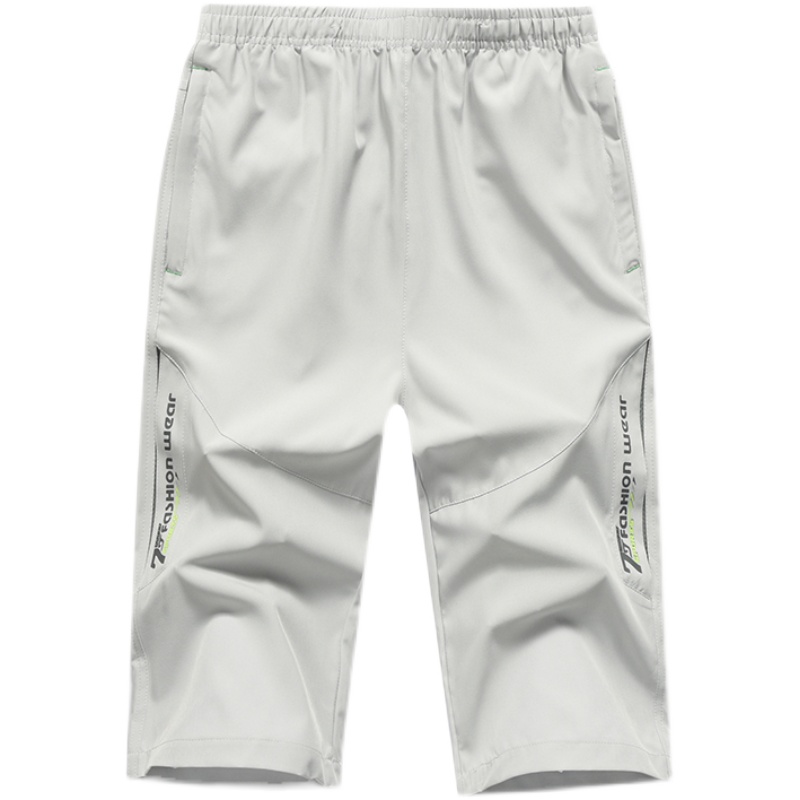 Light Graymotion Cropped Trousers male summer Frivolity High elasticity outdoors Quick drying Casual pants male run Bodybuilding Big size shorts
