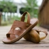Dép nam không trượt chịu mài mòn da mềm mại dưới người đàn ông giản dị của đôi-sử dụng giày mùa hè lớp đầu tiên da giày bãi biển gân dưới sandal nam da bò Sandal