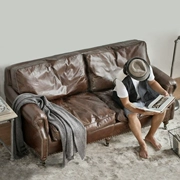 nước Mỹ sáp dầu retro da sofa LOFT lông và ngành công nghiệp xuống để làm ghế sofa cũ single đôi ba - Ghế sô pha
