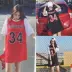 2018 mới ngắn tay áo mùa hè kích thước lớn lỏng letter in ấn bóng rổ quần áo nữ phần dài Hàn Quốc t-shirt Bóng rổ