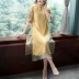 Yiyiziyi phụ nữ thoải mái và hào phóng váy năm điểm tay áo phong cách quốc gia thêu retro Một chiếc váy dài từ - A-Line Váy đầm ngắn xòe A-Line Váy