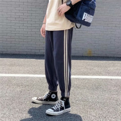 春夏季休閒褲子男潮韓版潮流寬鬆棉麻褲超火cec九分束腳條紋運動褲