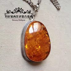 Украшения на шею 意大利回流84克纯银镶嵌100%天然原矿无优化老琥珀古董大吊坠项链