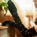 Дизайнерские черные бархатные длинные перчатки из жемчуга для невесты, свадебное платье, аксессуар подходит для фотосессий