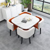 Imitation of marble square+orange -white leather chair 4 chairs