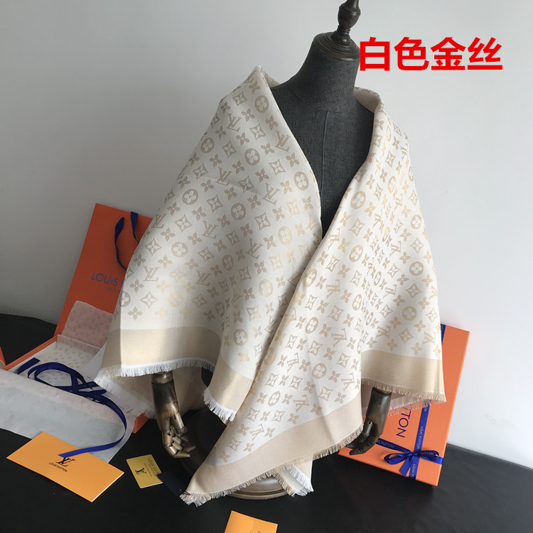 White Gold WireStar of the same style Classic style Denim blue Large square towel Versatile scarf Autumn and winter wool real silk Shawl two-sided Silk scarf female