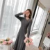 Thu đông 2018 phiên bản Hàn Quốc của khí chất mới dài tay Slim mỏng dài mảnh đáy váy váy dài Một váy chữ