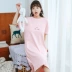 Váy ngủ màu đỏ nữ mùa hè cotton ngắn tay dễ thương màu đỏ năm sinh lỏng lẻo kích thước lớn đồ ngủ cotton nữ mùa hè mỏng phần - Đêm đầm Đêm đầm