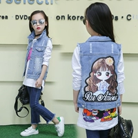 Cô gái denim vest áo khoác 2018 mới của Hàn Quốc phiên bản của bướm vẻ đẹp rửa sạch ánh sáng màu xanh không tay denim vest triều quần áo trẻ em