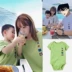 Kích cỡ lớn cha mẹ mặc con mùa hè Hàn Quốc mẹ và con gái mẹ và con trai gia đình ba ba áo thun cotton ngắn tay màu xanh lá cây hàng đầu - Trang phục dành cho cha mẹ và con Trang phục dành cho cha mẹ và con