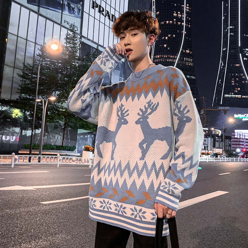 Winter Hong Kong Style ins thick sweater men's Korean version trendy loose ulzzang top lazy style student T-shirt