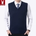 Mùa thu và mùa đông trung niên của nam giới len vest V-Cổ knit trung niên vest màu rắn dày vest vai cha áo len