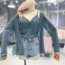 2018 mùa hè mới xếp li V-Cổ slim đáy vest + đơn ngực dài tay kem chống nắng cardigan phù hợp với phụ nữ