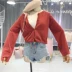 Hàn Quốc phiên bản của rắn màu Slim áo sơ mi nữ 2018 mùa hè mới cao đẳng gió dài tay áo đơn ngực hoang dã knit cardigan cardigan len Cardigan