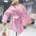 2018 mùa xuân và mùa hè mới của Hàn Quốc phiên bản của nhẹ nhàng một từ váy nhỏ hương thơm áo sơ mi cô gái màu hồng ăn mặc nữ đầm chữ a cho người mập A-Line Váy