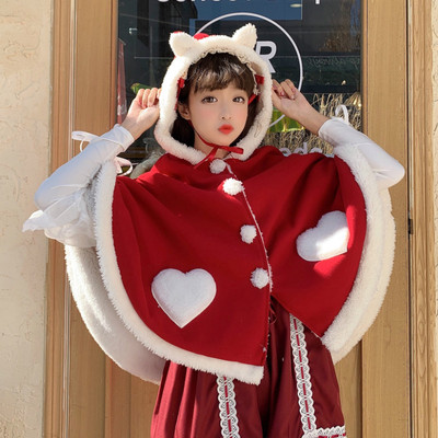 taobao agent Short warm velvet red trench coat, demi-season jacket, Lolita style