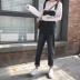 Chic denim bib nữ đại học gió hoang dã bf mùa thu và mùa đông 2017 Sinh viên Hàn Quốc lỏng lẻo chín quần