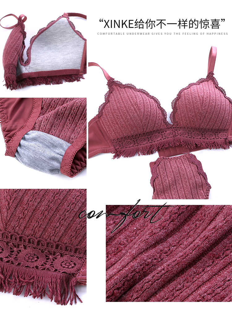 Sexy lace supporting underwear, wireless bra