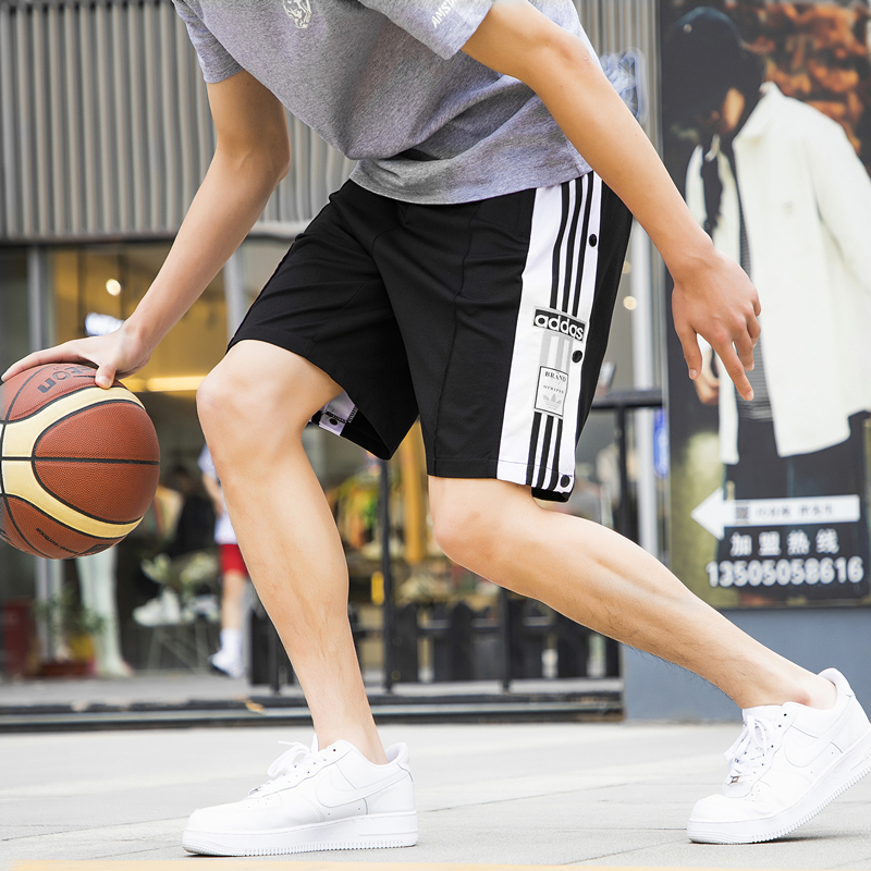 Black GreySports clover man Button pants female summer easy Straight tube Capris Three bars Basketball Sports pants shorts