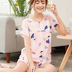 Mùa hè ngắn tay quần short cotton lụa ladies đồ ngủ phần mỏng giản dị dễ thương mùa hè cotton nhân tạo cotton lụa dịch vụ nhà phù hợp với đồ bộ mặc nhà cao cấp Bộ Pajama