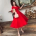 Nữ thần quạt khí màu đỏ váy nữ mùa hè 2019 mới dành cho nữ kỳ nghỉ lễ bãi biển Váy retro Pháp - Váy dài Váy dài