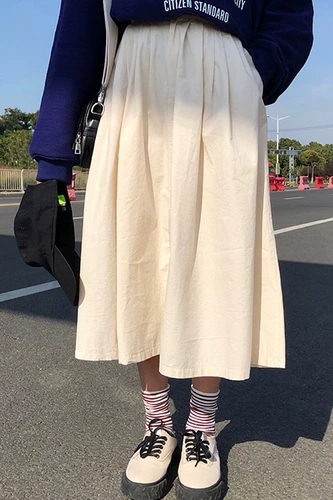 Длинная юбка для школьников, в корейском стиле, коллекция 2021, осенняя, высокая талия, средней длины, А-силуэт