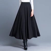 Юбка в складку, приталенная черная танцующая длинная юбка, 2023, А-силуэт, высокая талия, в корейском стиле, большой размер