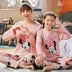 Đồ ngủ trẻ em mùa xuân và mùa thu cô gái cotton dài tay cha mẹ-con và con gái nhỏ cô gái mỏng phần quần áo nhà Trung Quốc phù hợp Quần áo của mẹ