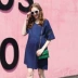 Phụ nữ mang thai xuân hè 2019 hè mới Hàn Quốc phiên bản áo rộng eo cao rộng phần dài tay áo ngắn cho con bú - Áo thai sản áo bầu thu đông Áo thai sản