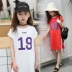 Mùa hè 2019 quần áo trẻ em gái dài tay áo thun ngắn nữ thể thao Hàn Quốc trẻ em nửa tay áo - Áo thun các mẫu áo thun đẹp cho bé Áo thun