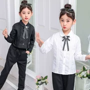 Áo sơ mi nữ bé gái phiên bản hàn quốc mùa thu đen đen thời trang dài tay cotton mỏng mùa thu trẻ em áo trắng - Áo sơ mi