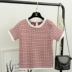 2018 mùa xuân và mùa hè sản phẩm mới Han Fan tính khí lady phong cách dương air color vòng cổ ngắn tay áo màu hồng T-Shirt áo len áo sơ mi thoi trang nu 2021 Áo / áo thun