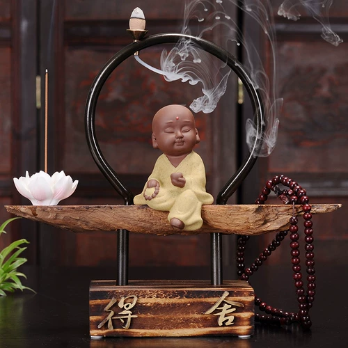 Выветрившаяся деревянная перевернутая благовония Печь Zen Декоративный дом, домашнее исследование, маленький монах, керамический маленький песчаный творческий украшение